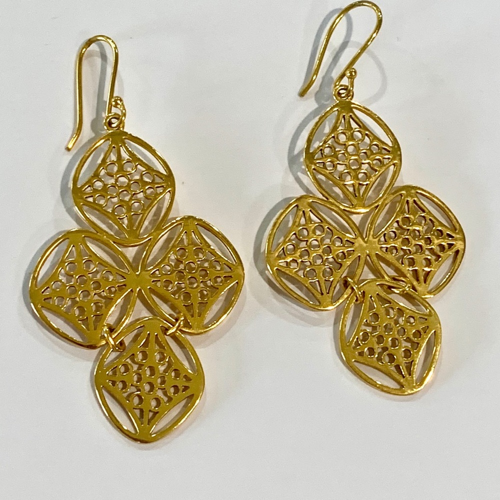 Gold Geometric Quatrefoil Drop Earrings